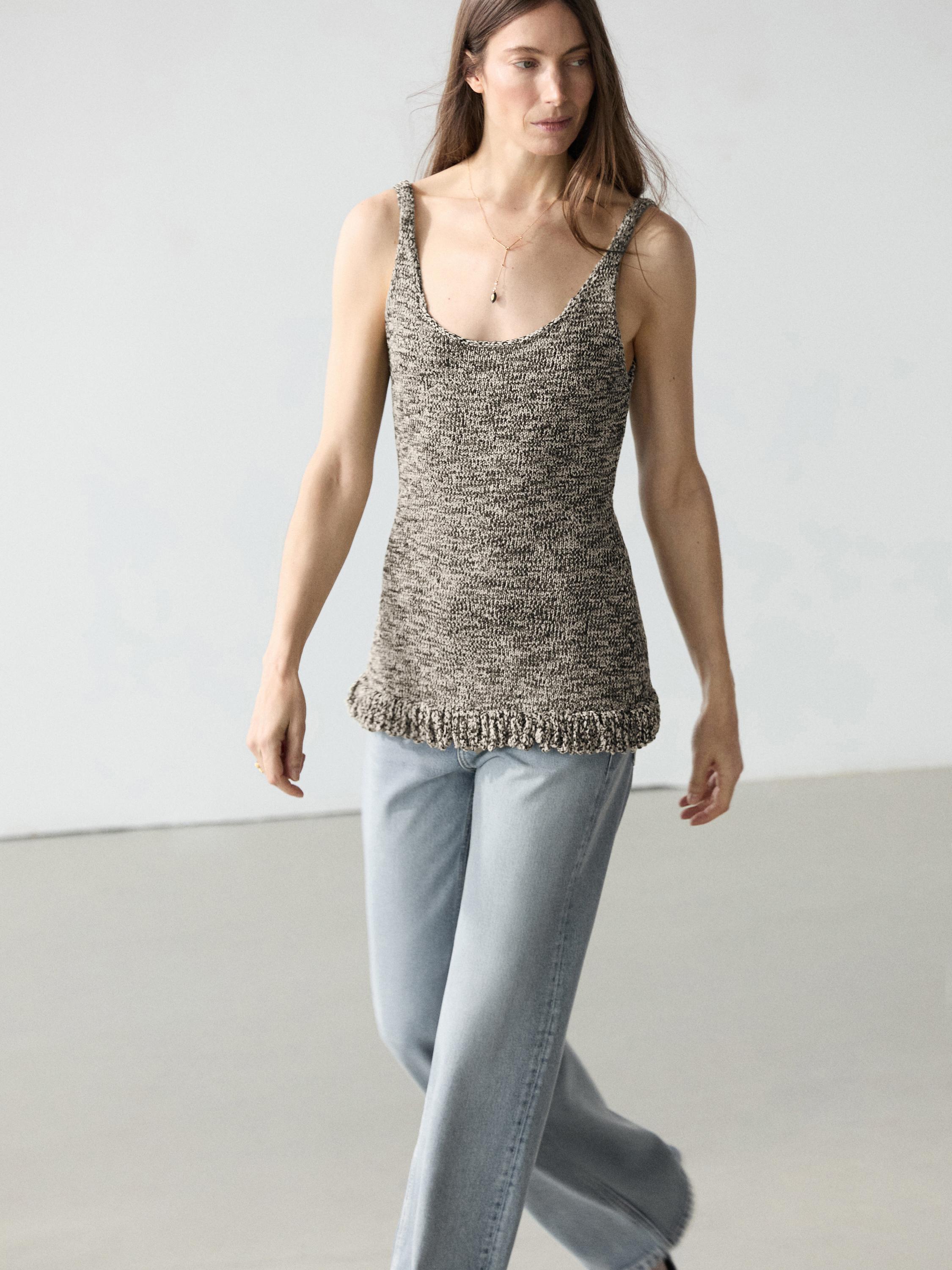 Top en maille à franges